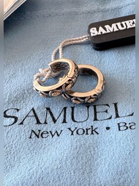 Samuel B. Oxidized Silver Floral Huggie Earrings